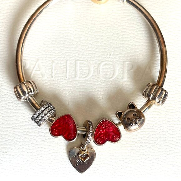 Pandora Moments Charm Bracelet ❤️ Red Heart Love Theme, Silver & Gold Mix - Picture 6 of 7